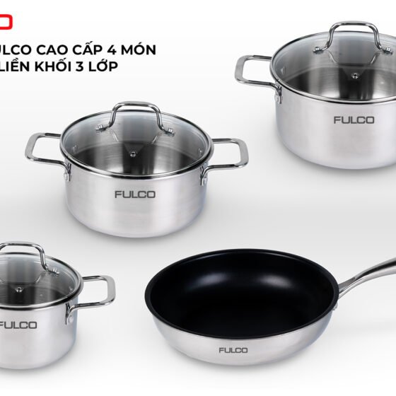 FC589 | BỘ NỒI FULCO CAO CẤP 4 MÓN INOX 304 LIỀN KHỐI 3 LỚP