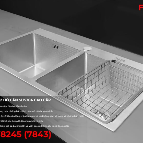 FC-V8245 (7843) | CHẬU RỬA 2 HỐ CÂN SUS304 CAO CẤP
