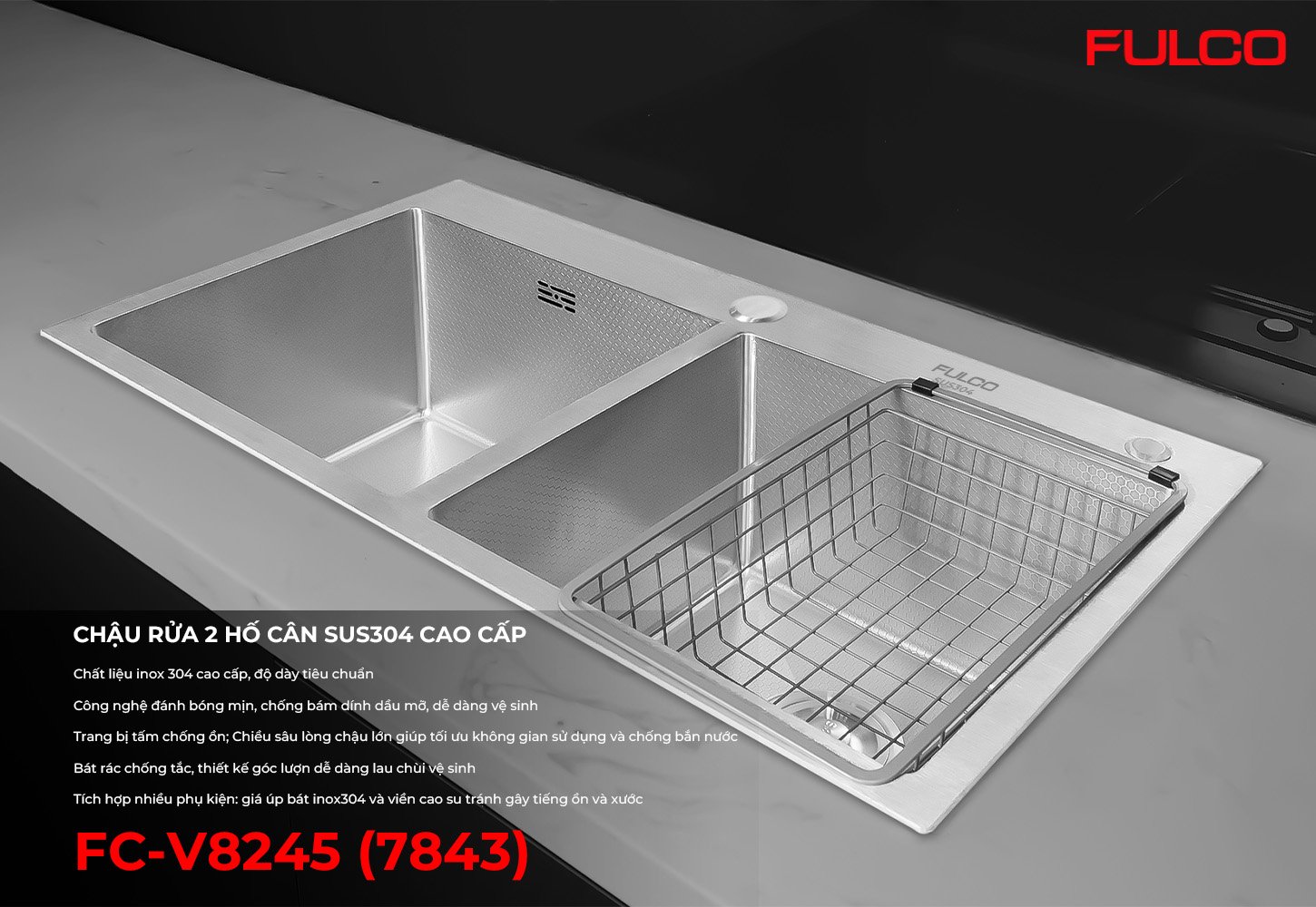 FC-V8245 (7843) | CHẬU RỬA 2 HỐ CÂN SUS304 CAO CẤP