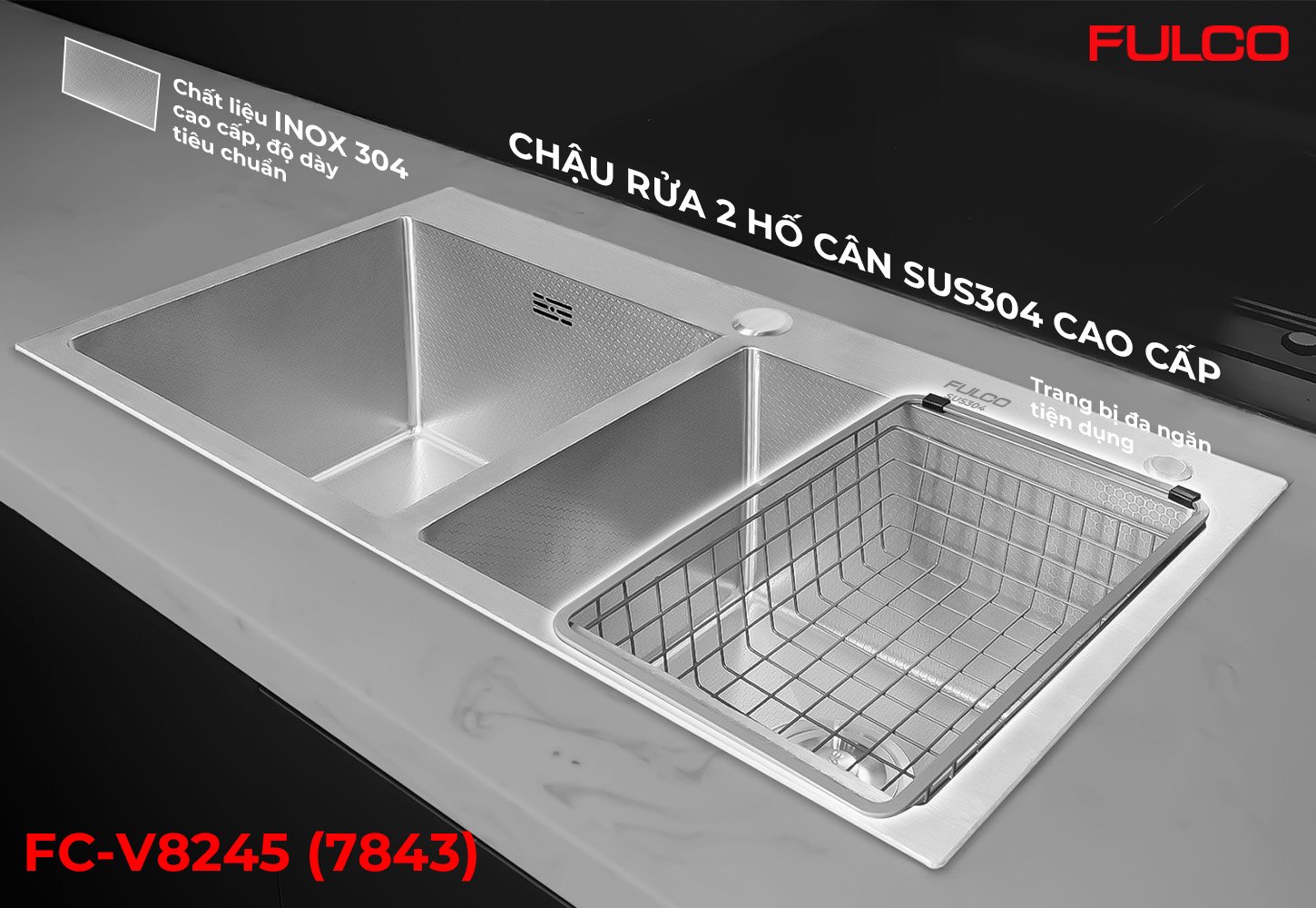 FC-V8245 (7843) | CHẬU RỬA 2 HỐ CÂN SUS304 CAO CẤP