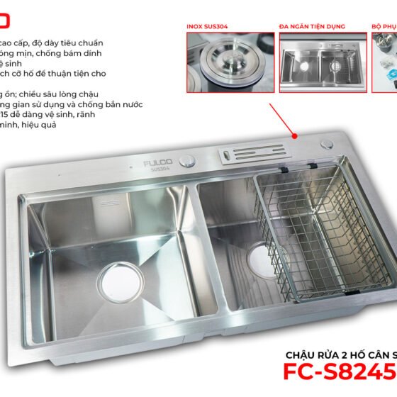 FC-S8245 (7843) | CHẬU RỬA 2 HỐ CÂN SUS304 CAO CẤP
