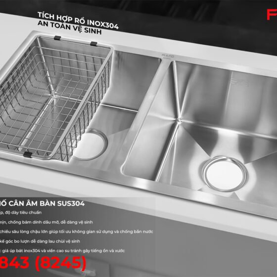FC-T7843 (8245) | CHẬU RỬA 2 HỐ CÂN ÂM BÀN SUS304