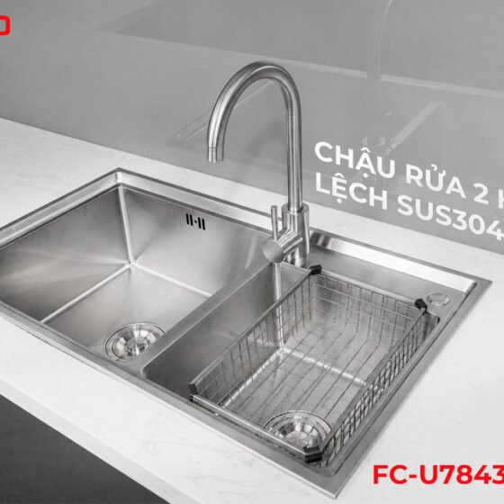FC-U7843 (8245) | CHẬU RỬA 2 HỐ LỆCH SUS304