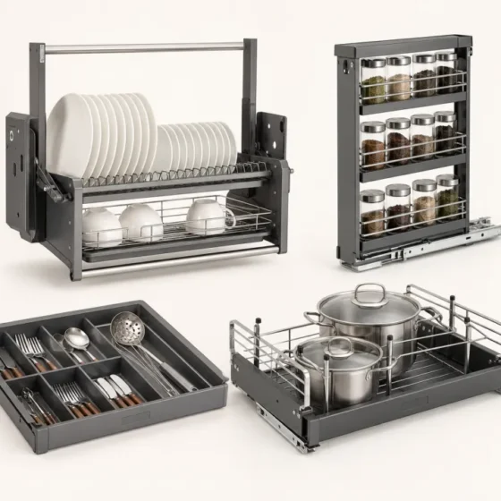 Giá bát nâng hạ bằng inox trong tủ bếp