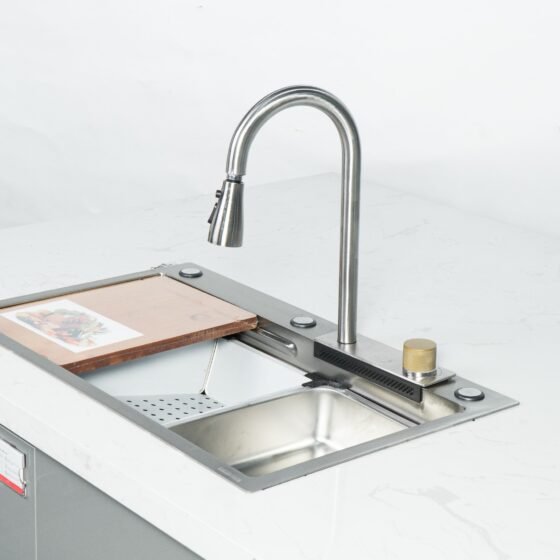 FC-B7546 | BỘ CHẬU VÒI RỬA 1 HỐ THÁC NƯỚC INOX TRẮNG XƯỚC